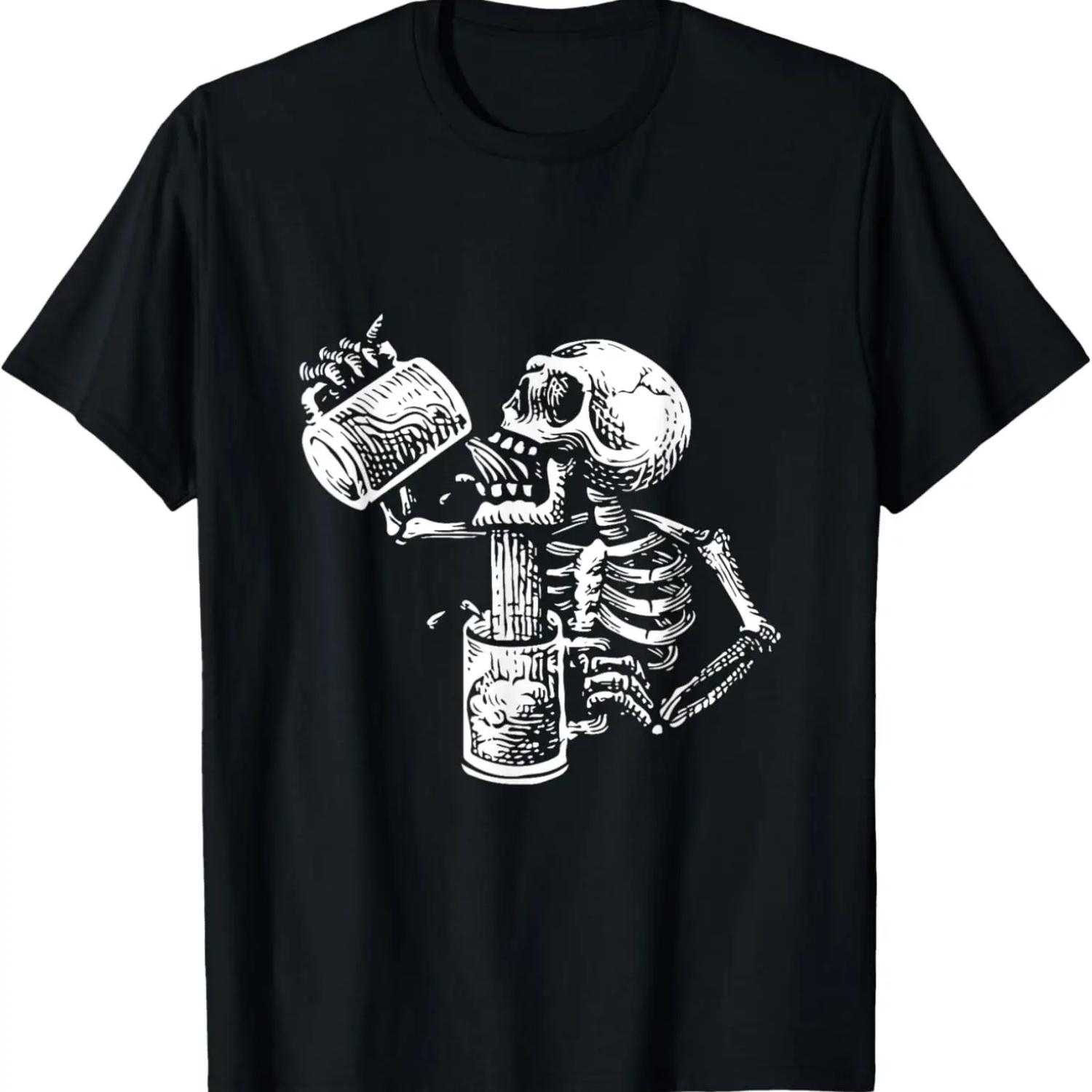 

Funny Skeleton Drunk Skull Drinking Beer Men Women T-Shirt XXXXXL чорний