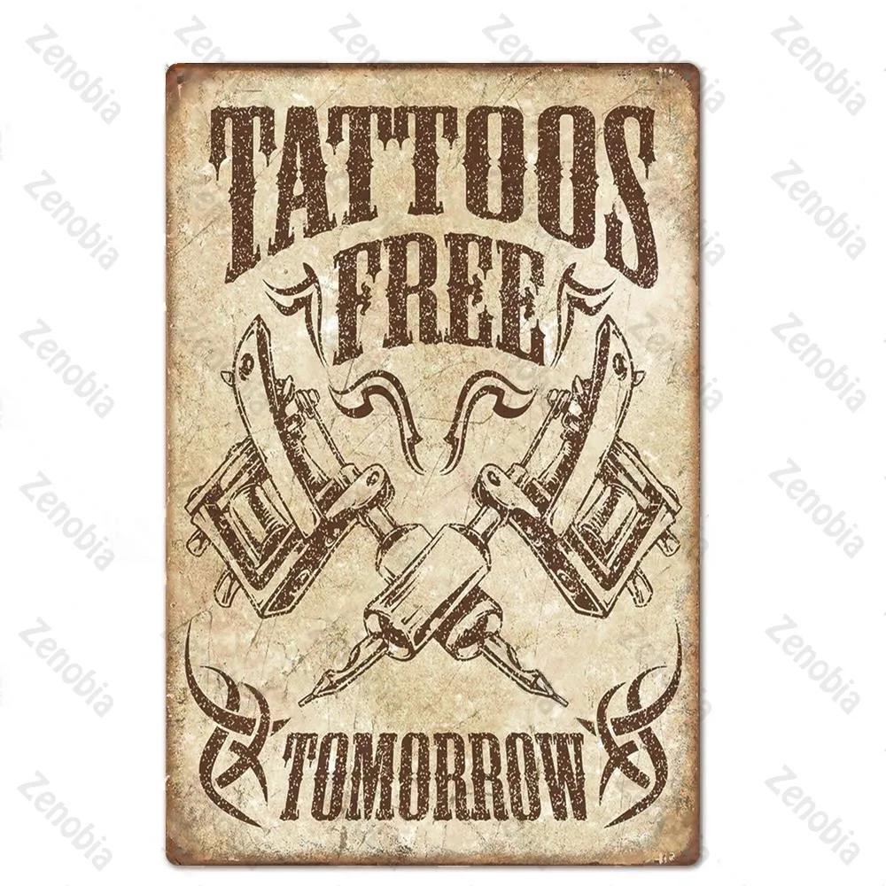 Affiche Métal Tatouage Plaque Métal Décor Boutique de Tatouage Plaque Décorative en Fer Décoration Murale Plaque en Étain Shabby Chic