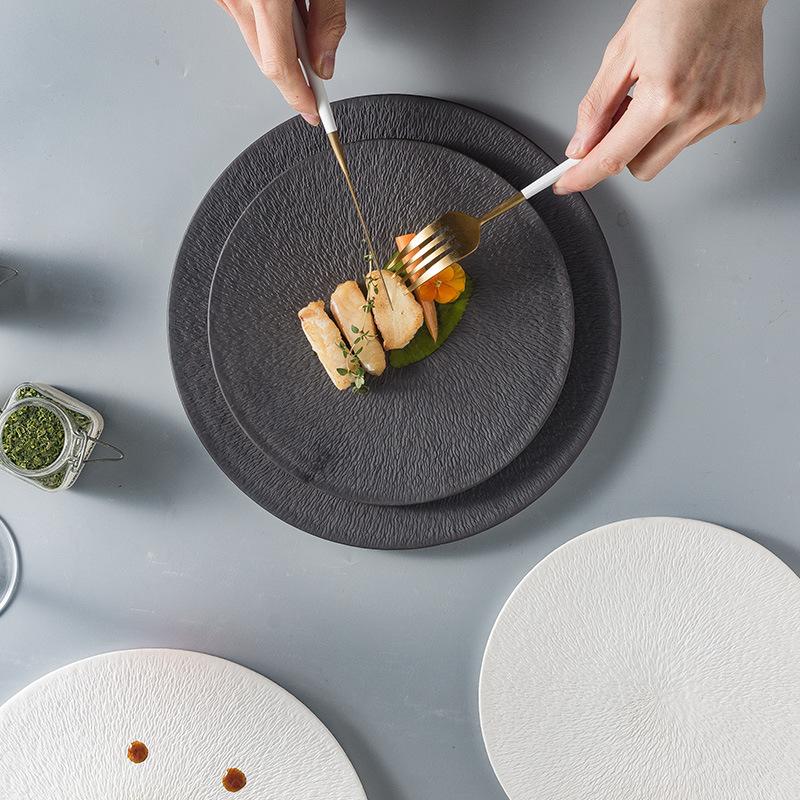 Creative Western Food Plate Wedding Tableware Ceramic Steak Plate High-End Restaurant Hotel Round Flat Plate Cake Dessert Tray
