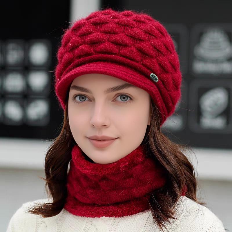 Damen Strick-Wintermütze mit kurzer Krempe - Samtgefüttert, vielseitig, warmes Wolldesign für Mittelalte und Ältere