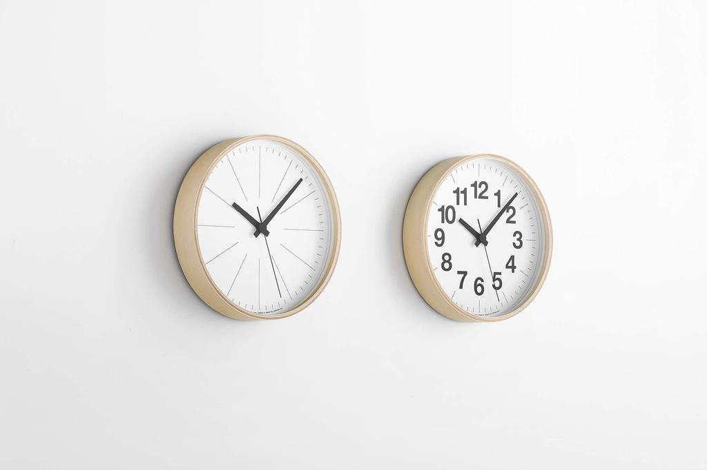 Lemnos Wall Clock Analog Plywood Natural Color Wood Line Clock PLY Lemnos White Diameter Thickness YK21-13 25.4cm 5.3cm