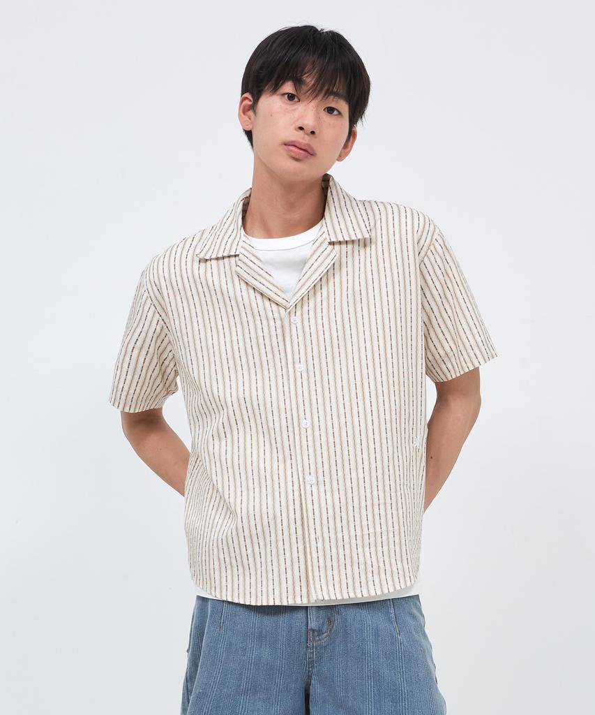 Sekeondeusolteu Striped Washed Half Shirt (Beige)