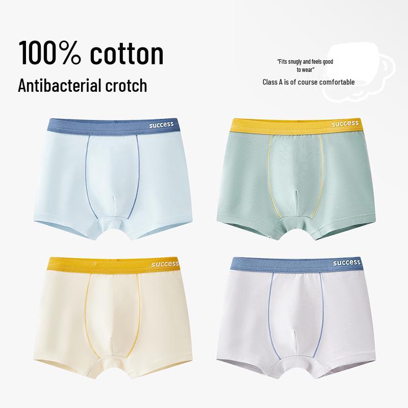 Boys' Pure Cotton Antibacterial Boxer Briefs, Class A, for Teenagers and Older Kids, Comfortable Fit Without Pinching.