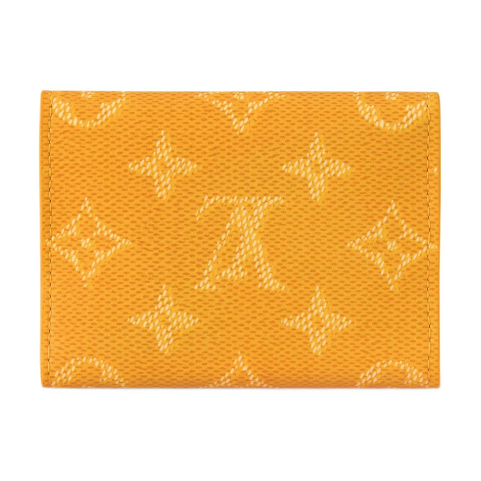 Louis Vuitton Envelope Dog Paw Print Letter Logo Snap Closure Monogram Heritage Coated Canvas Card Holder Men Card Holder Yellow M12664