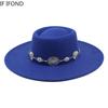 British Style Fedora Hats For Women 9.5CM Big Brim Luxury Belt Band Felt Jazz Hats Wedding Dress Formal Cap
