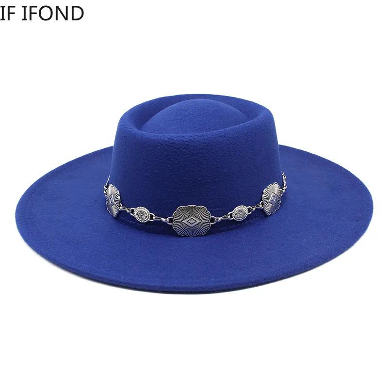 British Style Fedora Hats For Women 9.5CM Big Brim Luxury Belt Band Felt Jazz Hats Wedding Dress Formal Cap