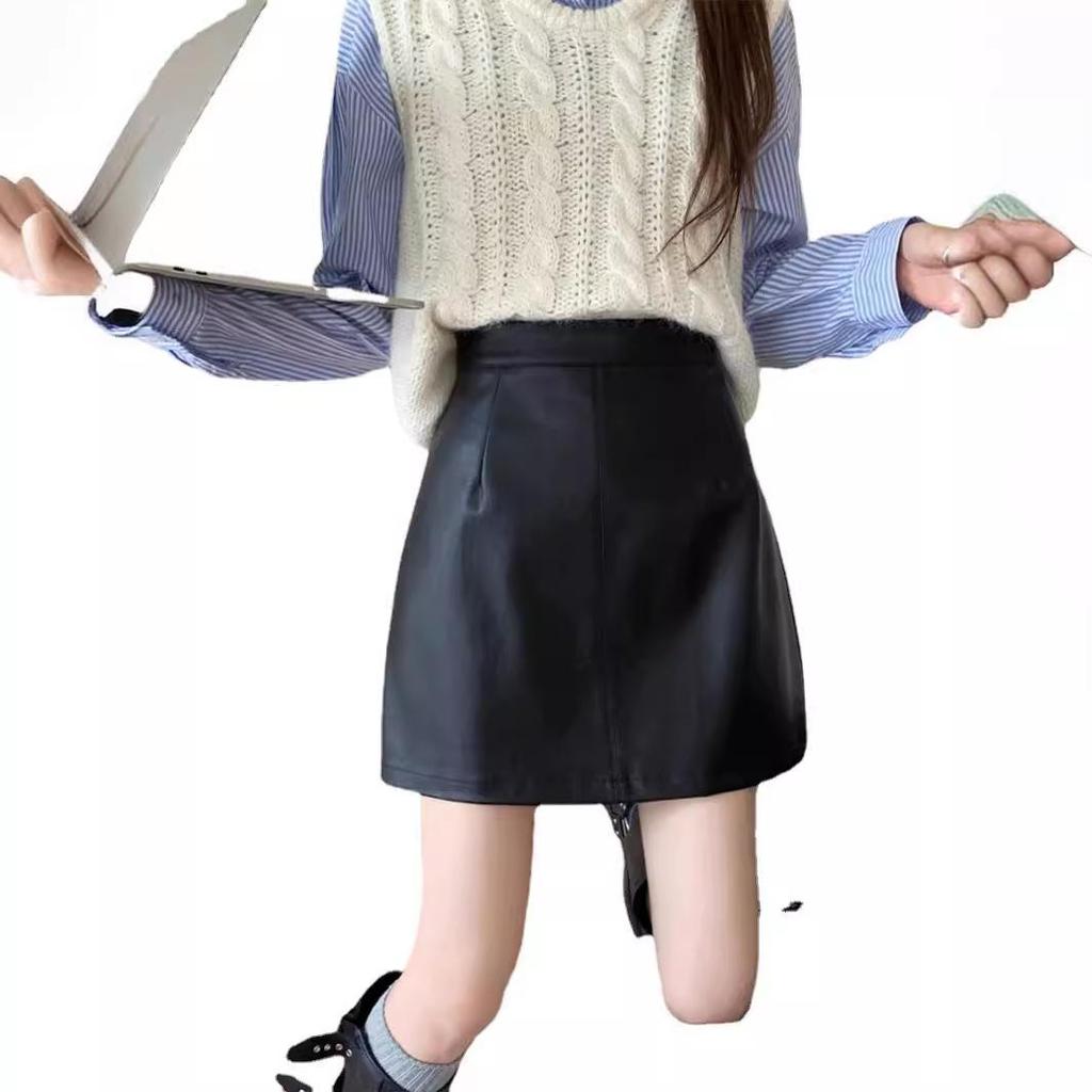 2024 High Waist Matte Suede A-Line Mini Skirt for Women - Slimming and Anti-Exposure Design, Perfect for Spring and Autumn