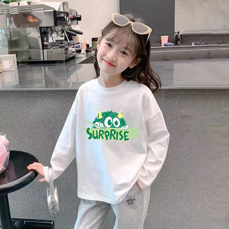 Girls' 100% Cotton Long Sleeve Stylish Base Layer T-shirt - Breathable Spring/Autumn 2024