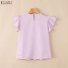 ZANZEA Women Casual Round Neck Short Sleeve Loose Ruffles Blouse
