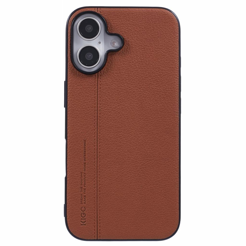 KIGC For iPhone 16 Case Litchi Texture Leather Coated PC+TPU Phone Cover