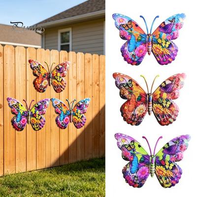 Durable Outdoor Wall Hanging Metal Butterfly Decor Weather-Resistant Use Iron 2D Flat Craftsmanship Patio Decoration Vibrant UV Printed Colors Easy To