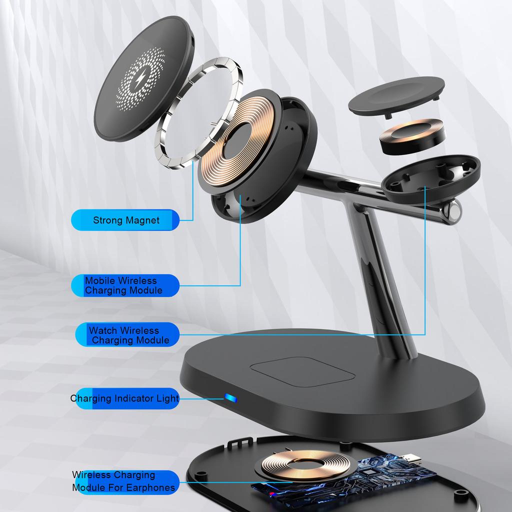 15W Wireless Charging Phone Stand 3 In 1 Multifunctional Charging Station Magnetic Fast Charging Station Travel Charger Stand