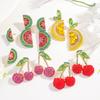Creative fruit set diamond stud earrings cherry lemon watermelon shape earrings exaggerated fashion earrings