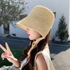 Fashion knitted bucket hat niche summer out shading thin sunscreen hat after shading split tether tide