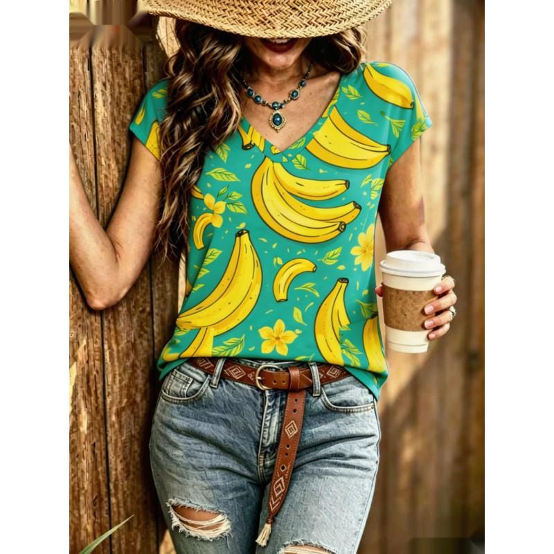 Womens V-Neck Short Sleeve Loose T-Shirt With Colorful Polka Dot Print Casual Oversized Top Daily Wear