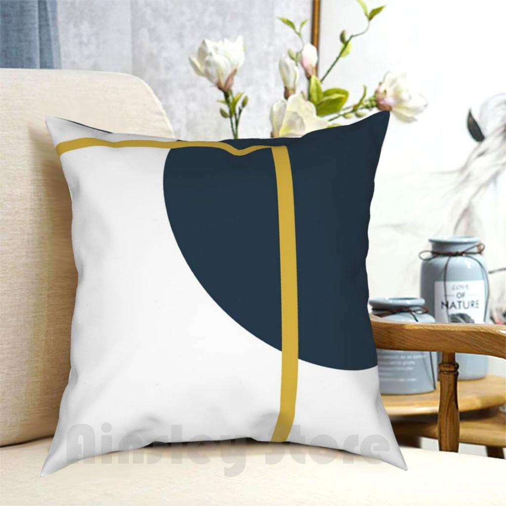 Abstract Geometric Minimalist Navy Blue Light Mustard Yellow And White Pillow Case Printed Home Soft DIY Pillow Cover