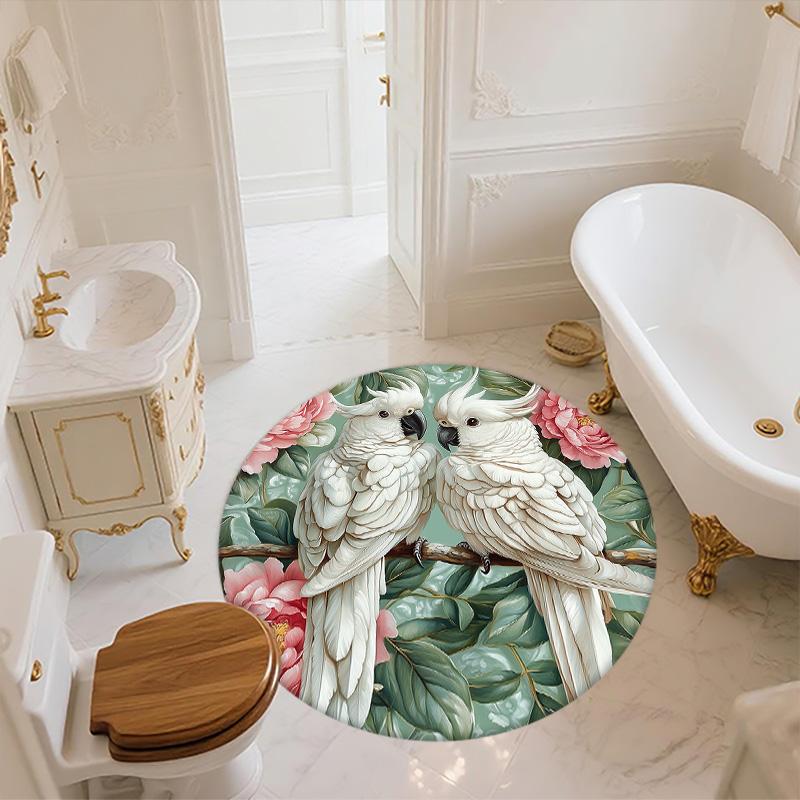 Flower Parrot,Round Area Rug,Carpet Rug for Living Room Bedroom Sofa Playroom Decor,Non-slip Floor Mat