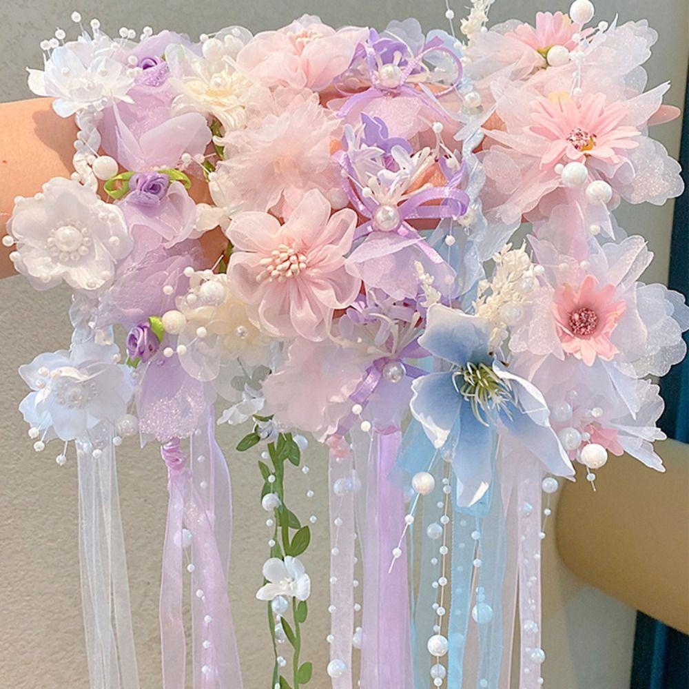 Sweet Hanfu Headdress Elegant Floral Crown Hairband Temperament Children Flower Headband  Party