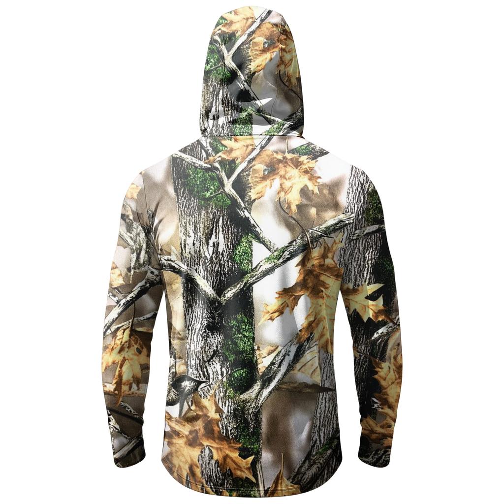 Men's Casual Long Sleeve Hoodie Lightweight Sun Protection Jacket Leaf Camouflage Print Outdoor Sportswear with Hood and Zipper Pocket