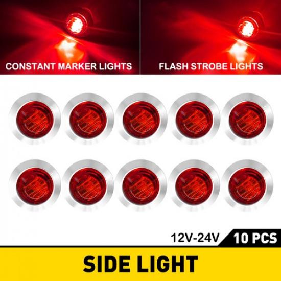 3/4 Inch LED Marker Lights Round Amber/Red/Blue/Green/White Clearance Brake Lamp