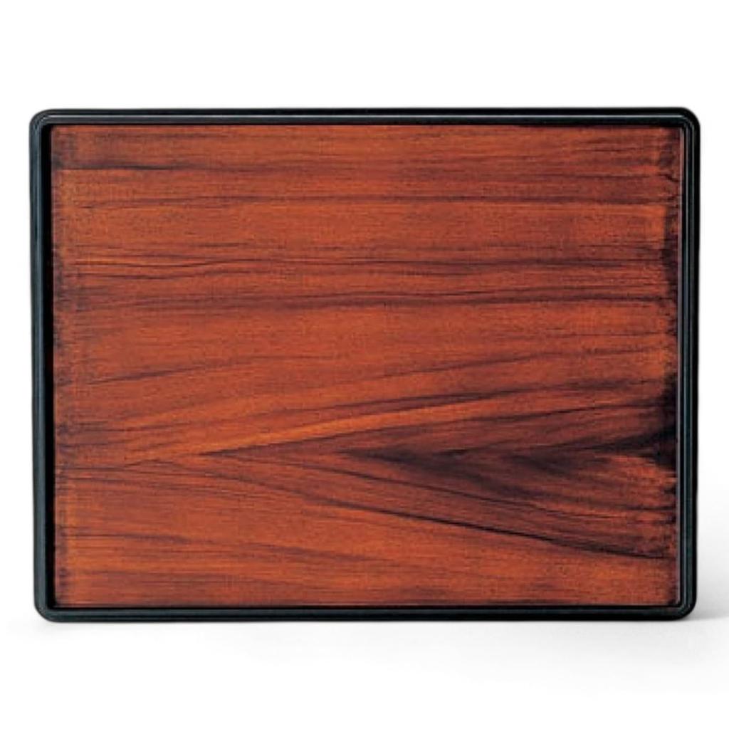 Tray Teak Wood Grain Fugen Lacquer with Surface Black Lacquerware 36cm Made in Japan J-kitchens 2-shaku Manyo-cho Double-Sided (Tray) Non-Slip / (ABS
