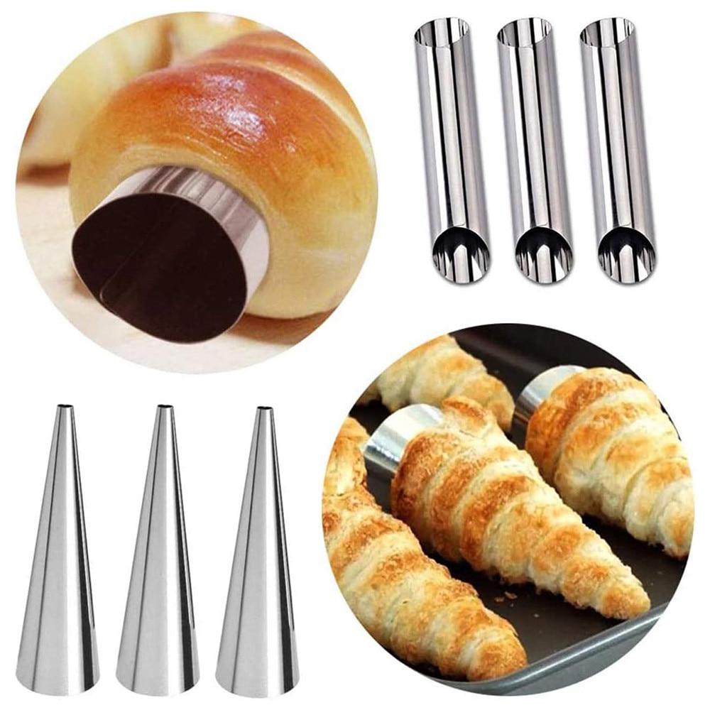 BOMSTOM 10-Piece Cone Shape Cake Roll Molds, Stainless Steel Cylinder Roll Formers, Silver Baking Tools