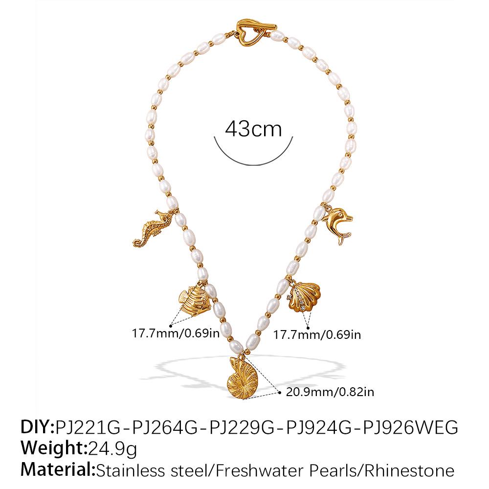 Elegant Pearl and Stainless Steel Beach-Style Necklace & Bracelet Set for Women