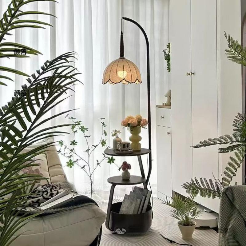 French Mid-Century Floor Lamp with Side Storage and Integrated Table Lamp for Living Room or Bedroom