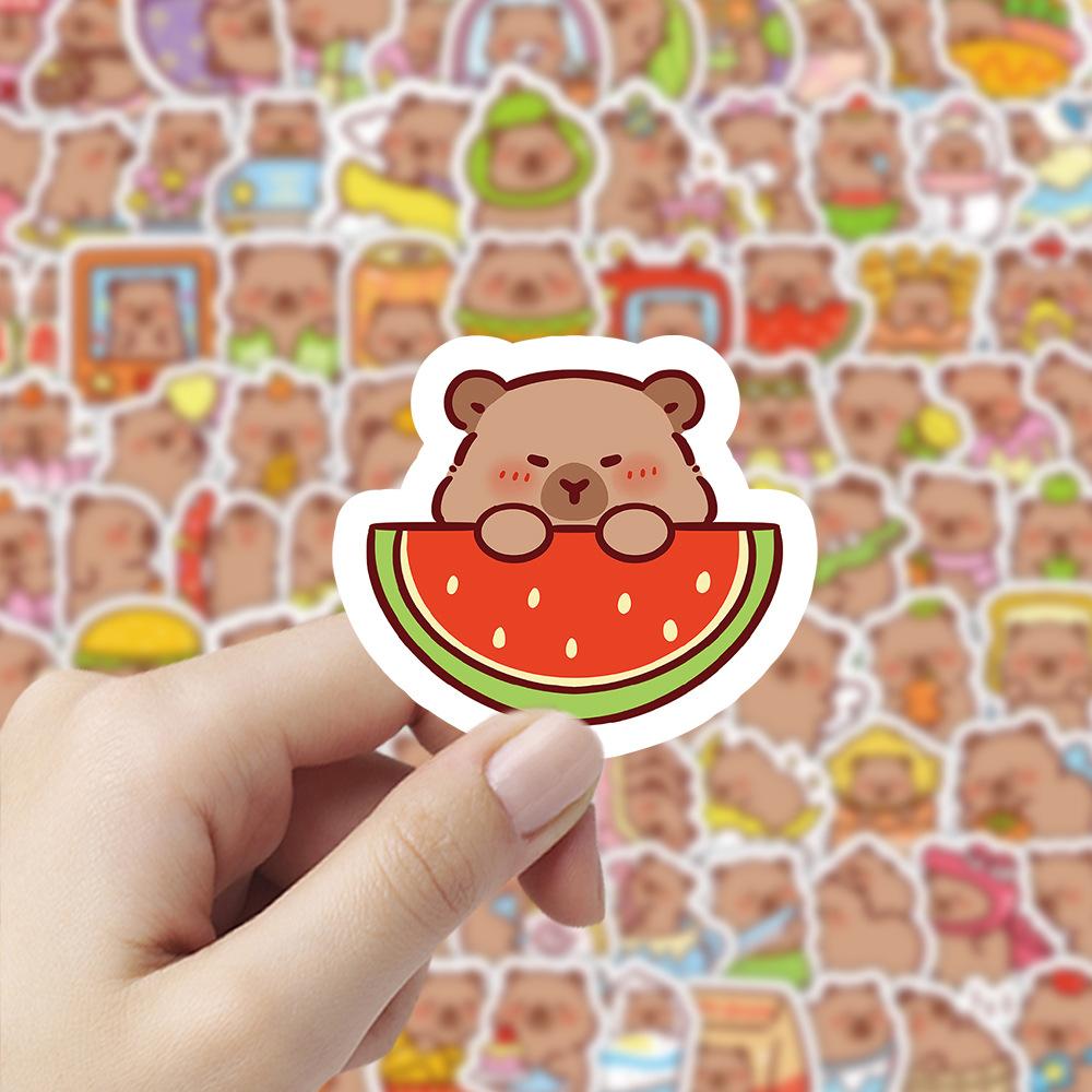 100Pcs Cartoon Cute Capybara Stickers Pvc Aesthetic Kapibala Graffiti Decals Scrapbooking Diy Phone Laptop Notebook Stationery