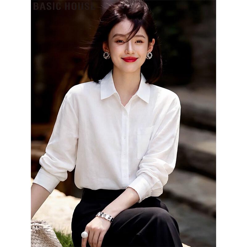 Basic House Women s Thin Tencel Blend Long-Sleeve Shirt M