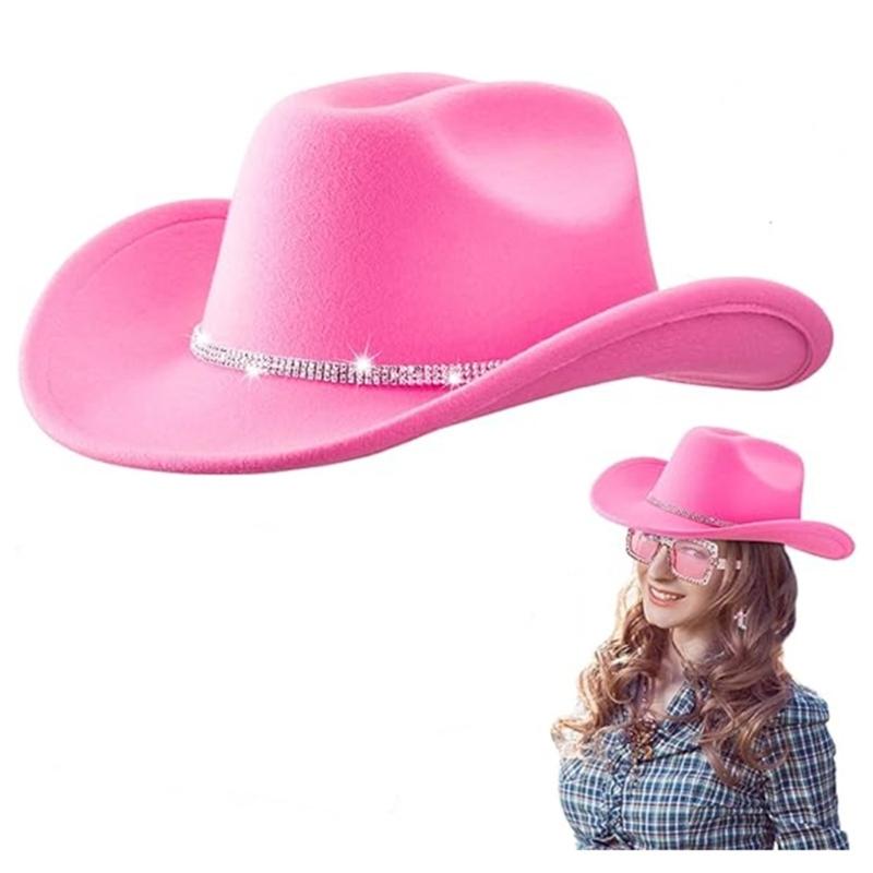 Unisex Cowgirl Hats with Triple Rhinestones Decors Soft Acrylic Fabric Camping Concerts Daily Use Costume Accessory