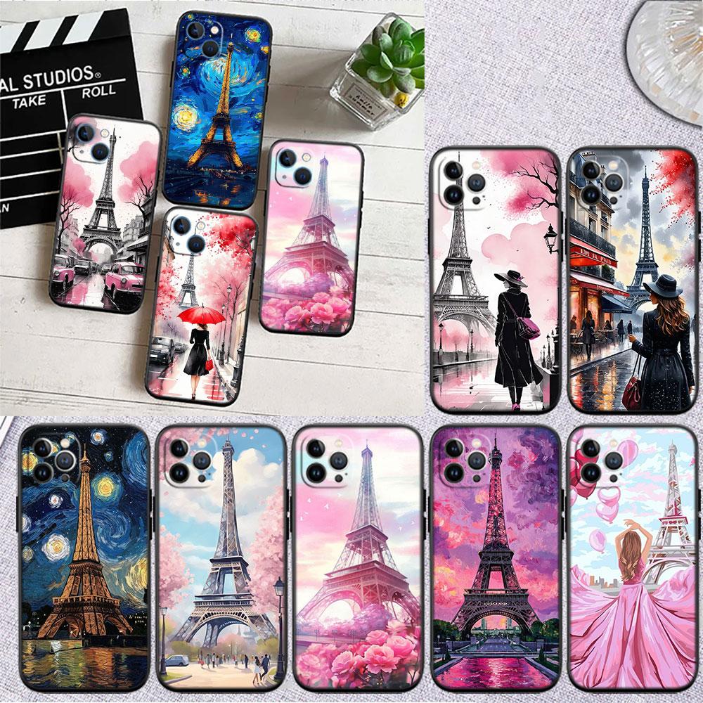 BF87 Paris Eiffel Tower Soft Shell Phone Case for iPhone 16 15 14 13 12 Pro Max Plus Mini