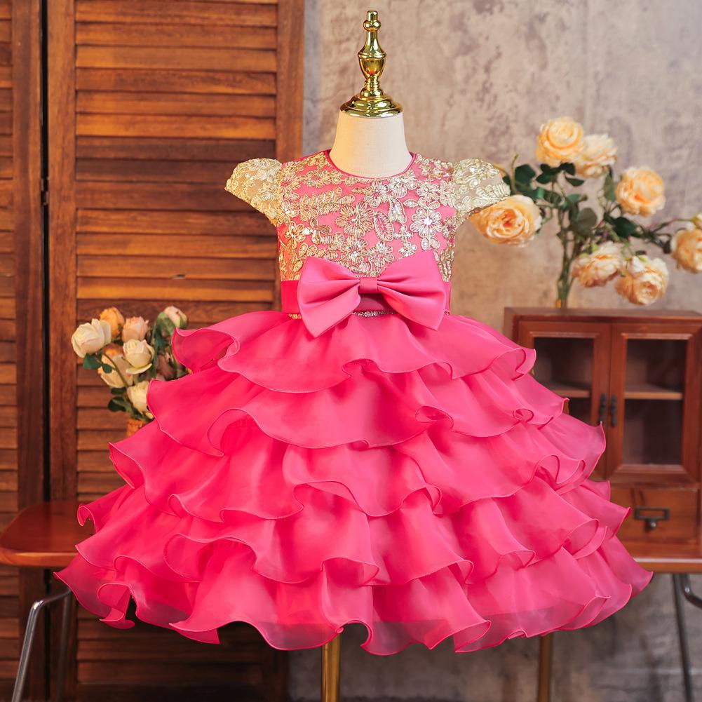 Dívčí šaty Stereoskopická růže Princeznovské šaty Vícevrstvá síťovina Pom Pom Pom Šaty pro družičku na svatbu Oblíbené šaty malé dívky Šaty