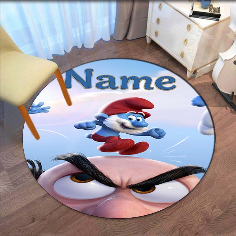 Custom Name The Smurfs Printed Round Rug Carpet Chair Rug Area Rug Entryway Doormats,for Office Chair Living Room Bedroom Kitchen Room.