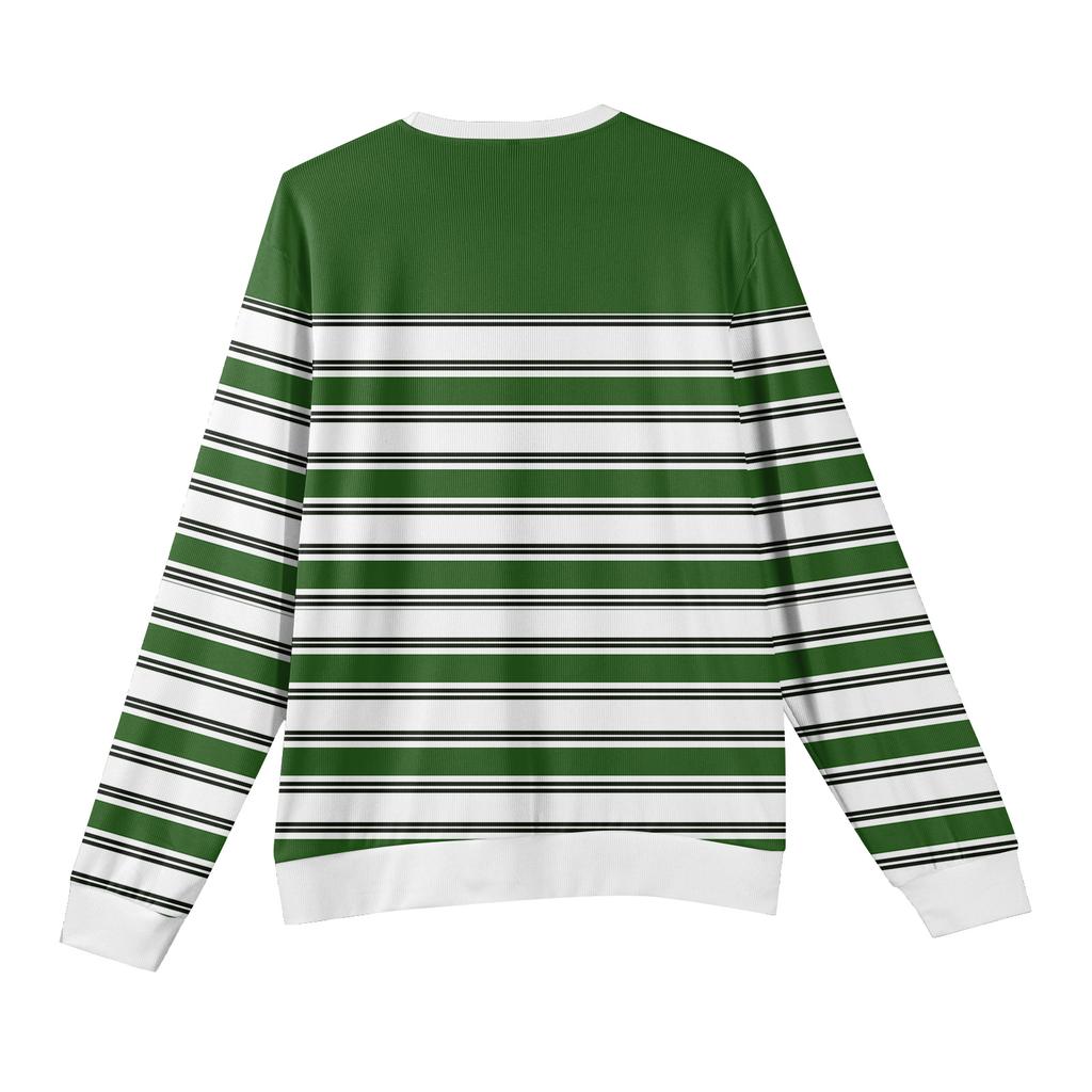 Męski sweter z okrągłym dekoltem, długim rękawem i prążkowanej dzianiny