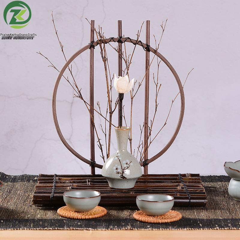 Purple Bamboo Moon Flower Vase Ceramic Tea Coaster Stand for Kung Fu Tea Ceremony Decor