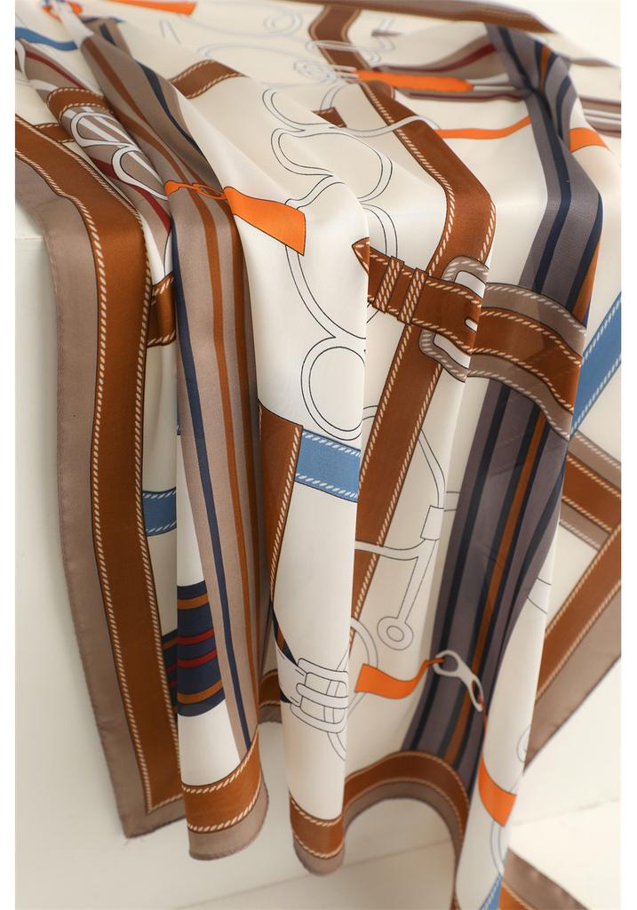 New Ring Splicing Chain Silk Scarf Sunscreen Shawl Versatile Women's Scarf Simulation Silk 71cm Square Scarf Professional Scarf