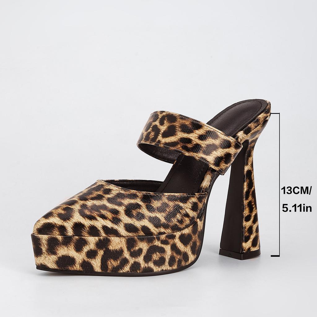 Leopard print super high heel thick heel pointed toe with sexy waterproof table thick bottom comfortable foot set high heel slippers women