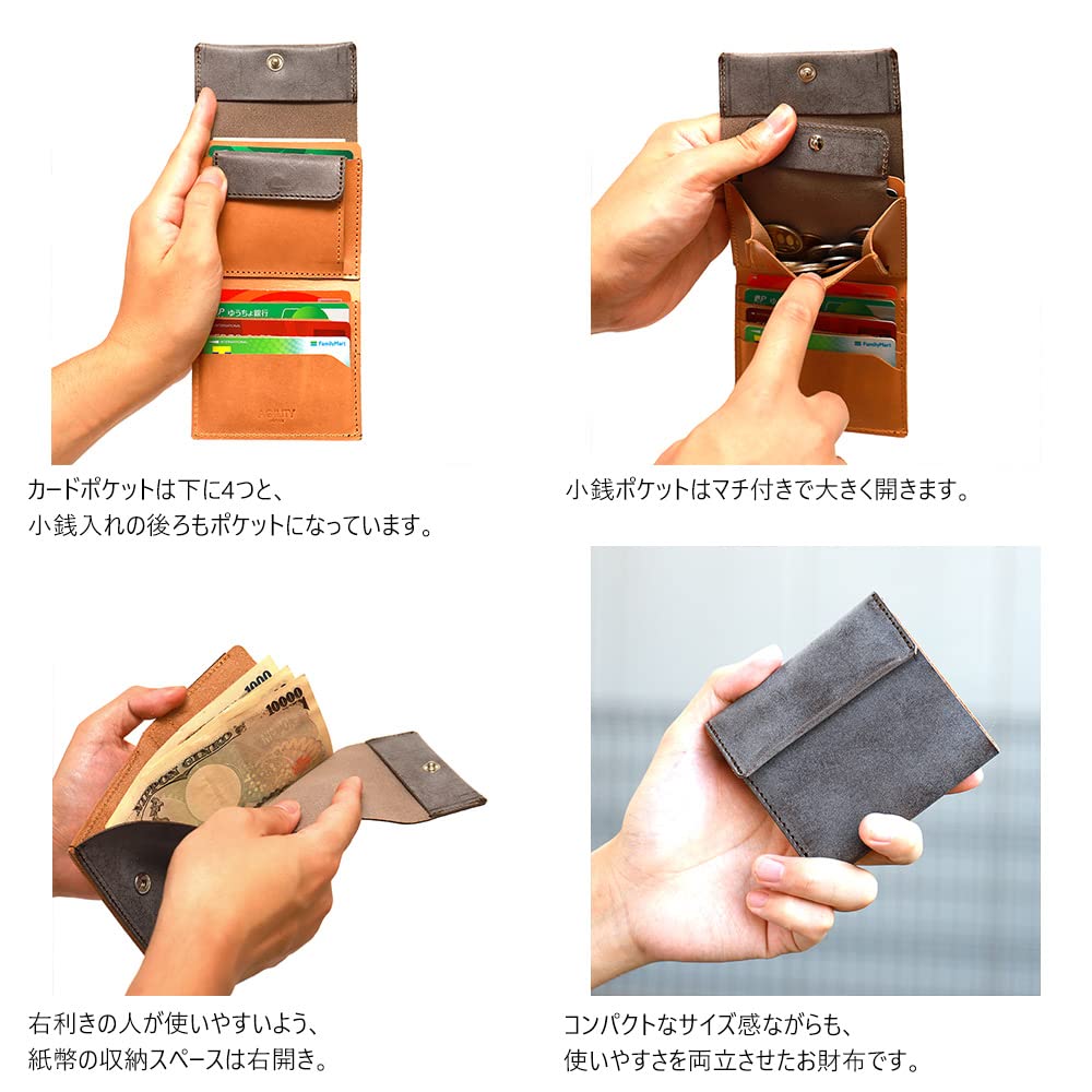 AGILITY affa Folding and Leather "Komodo" Wallet, Compact, Vertical, Small, Mid-Size, Men's Women's,