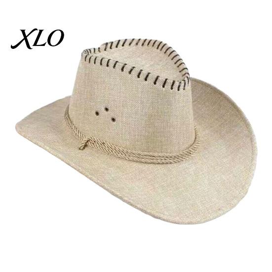 Cappello da Escursionismo da Donna Stile Western Cowboy con Cordino Antivento da Uomo, Cappello a Tesa Larga in Lino Protezione Solare per Viaggi all'Aperto, Costume Cosplay di Halloween, Traspirante