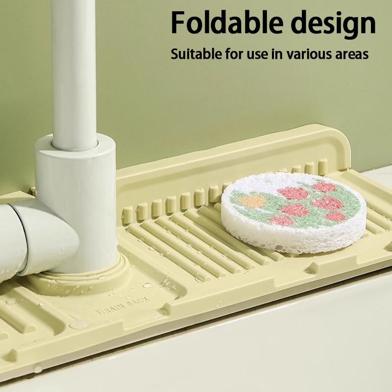 Water Tap Drain Mat Anti-Splash Silicone Kitchen Sink Backsplash Cuttable And Foldable