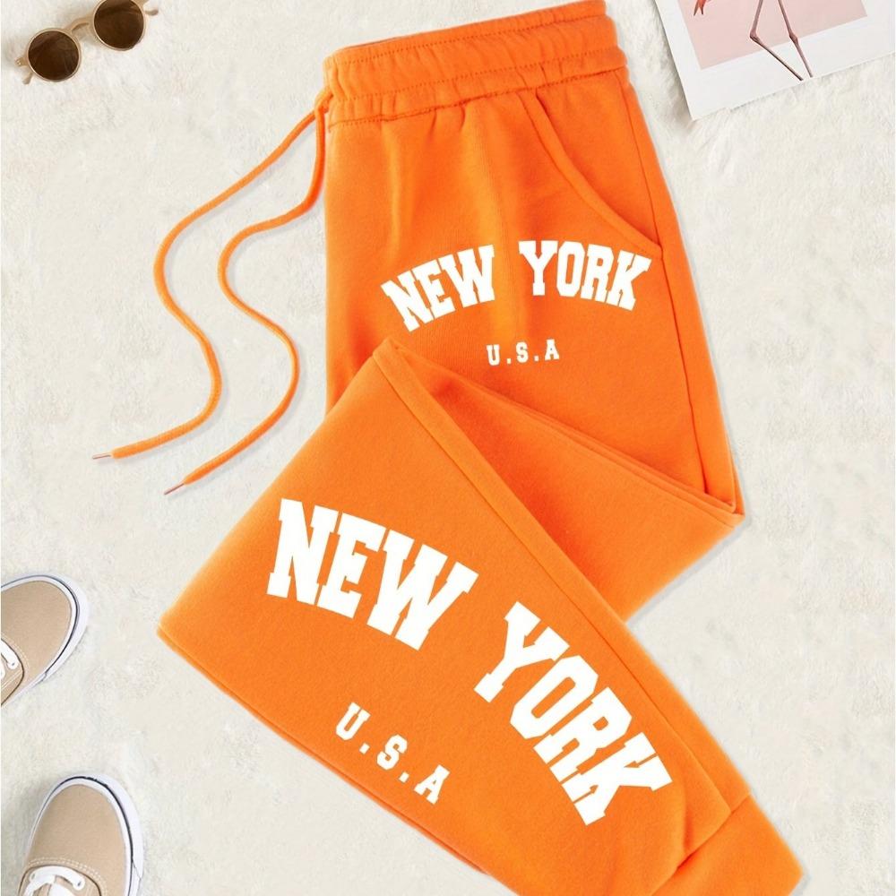 New York Printed Drawstring Sweatpants with Letter Print for Comfortable Casual Wear In Spring and Autumn