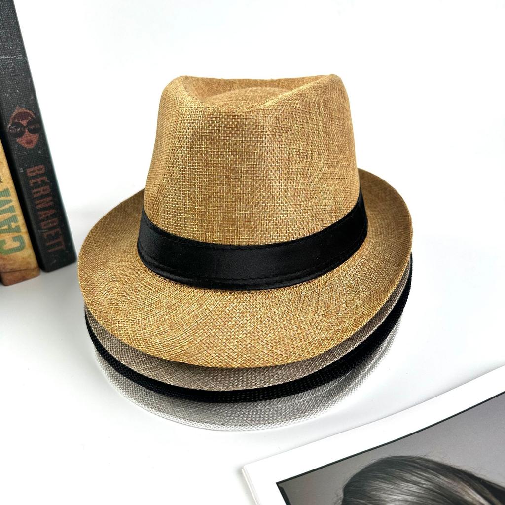 British style linen solid color top hat, European and American style fashion jazz hat, men's and women's crimped couple's sun hat