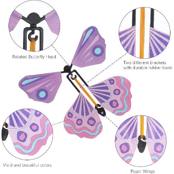 40 Pcs Magic Flying Butterfly, Fairy Flying Toys Rubber Band Powered Wind Up Flying Butterfly Flying Butterfly Cards Butterfly Toy for Book Card