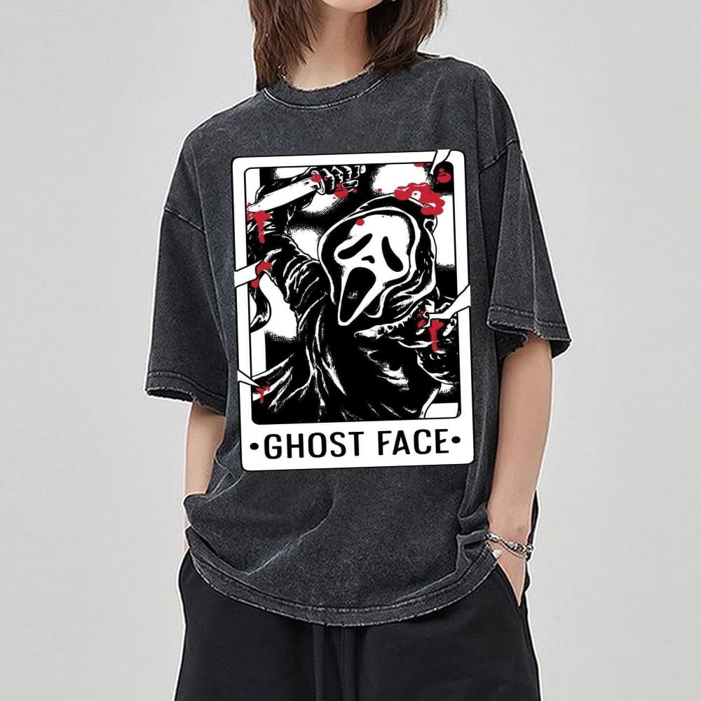 Scary Niche Grimace Print Wash Women's T-Shirt Style Oversized Cotton Short Sleeve Unisex  Vintage Top