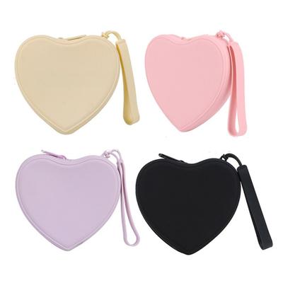 Portable Silicone Coin Purse Heart-shaped Solid Color Small Wrist Wallet Waterproof Zipper Key Lipstick Pouch