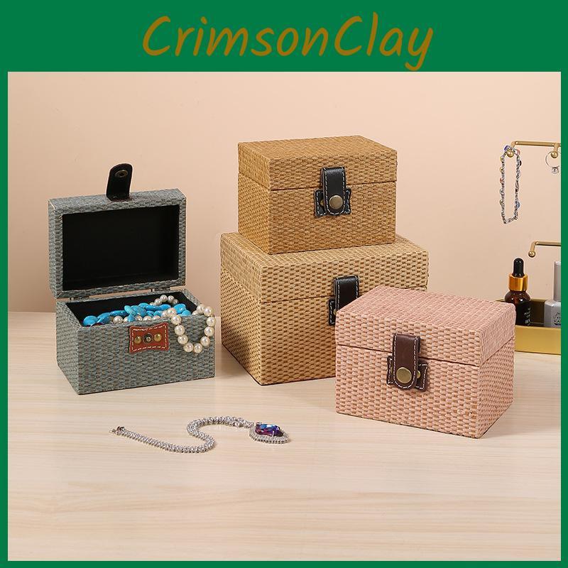 Rattan Texture Stylish Storage Box With Lid For Desk Decoration Accessories