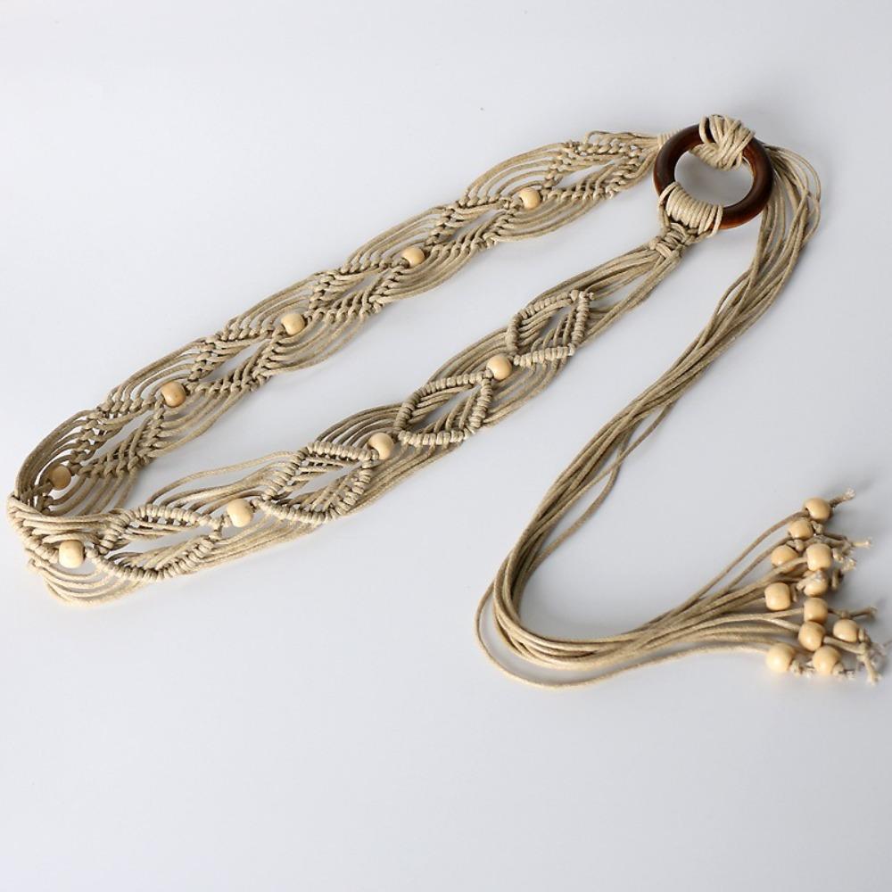 Adjustable Beads Braided Women's Belt Bohemia Style Tie Strap Belt Dress Waistband Accessories