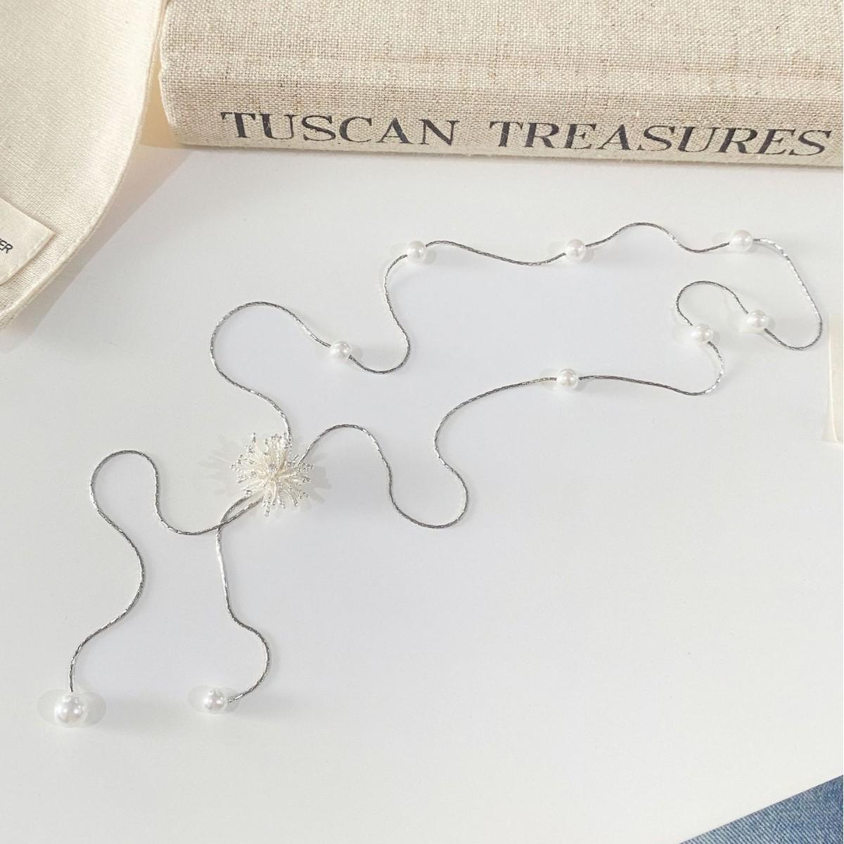 Elegant Silver French Pearl Tassel Necklace—Adjustable Long Chain for Women