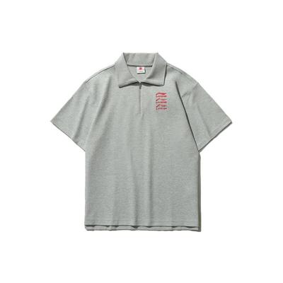 Li Ning Sports Basketball Series Logo Embroidered Loose Half-Zip Polo Short Sleeve T-Shirt Unisex Tops Gray AHSR365-2